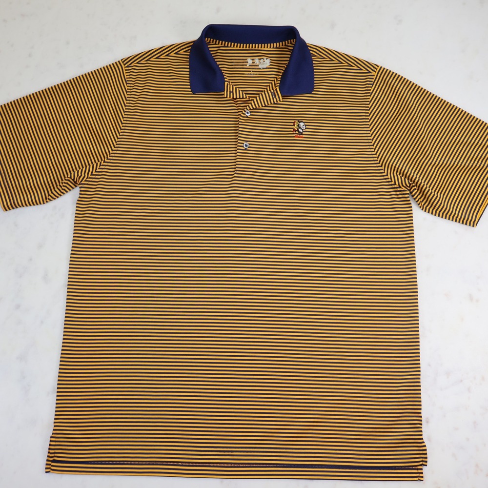 Peter Millar Aronimink Golf Club Polo Shirt Mens Large Striped Navy Gold L - Picture 2 of 9